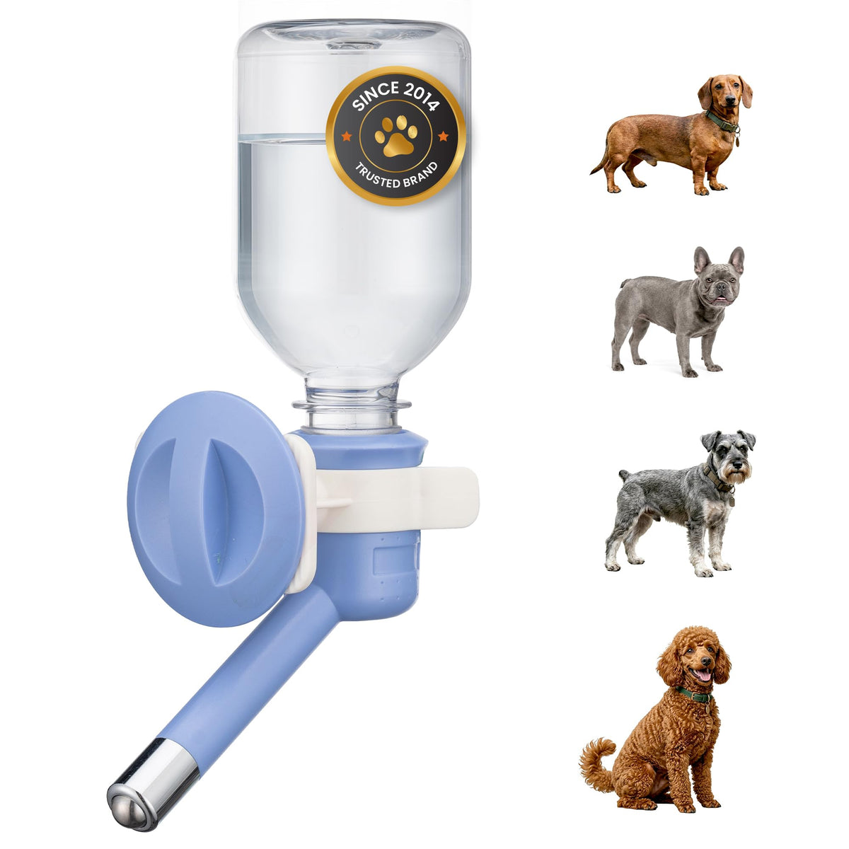 Choco Nose No-Drip Water Bottle for Small Dogs & Cats (10–25 lb) - Leak-Proof Patented 16mm Nozzle Helps Prevent Mess & Spills, BPA Free, Easy to Install Cage & Crate Mount Feeder, 10.2 fl oz (C590)
