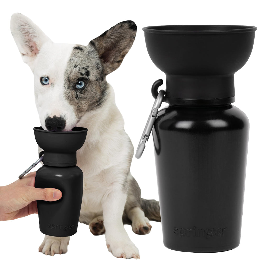 Springer Dog Water Bottle | Portable Travel Drinking Feeder Dispenser for Dogs & Puppies | As Seen on Shark Tank | Leak-Proof Bowl | BPA-Free | Outdoor Walking, Hiking & Travel | 22oz Blue