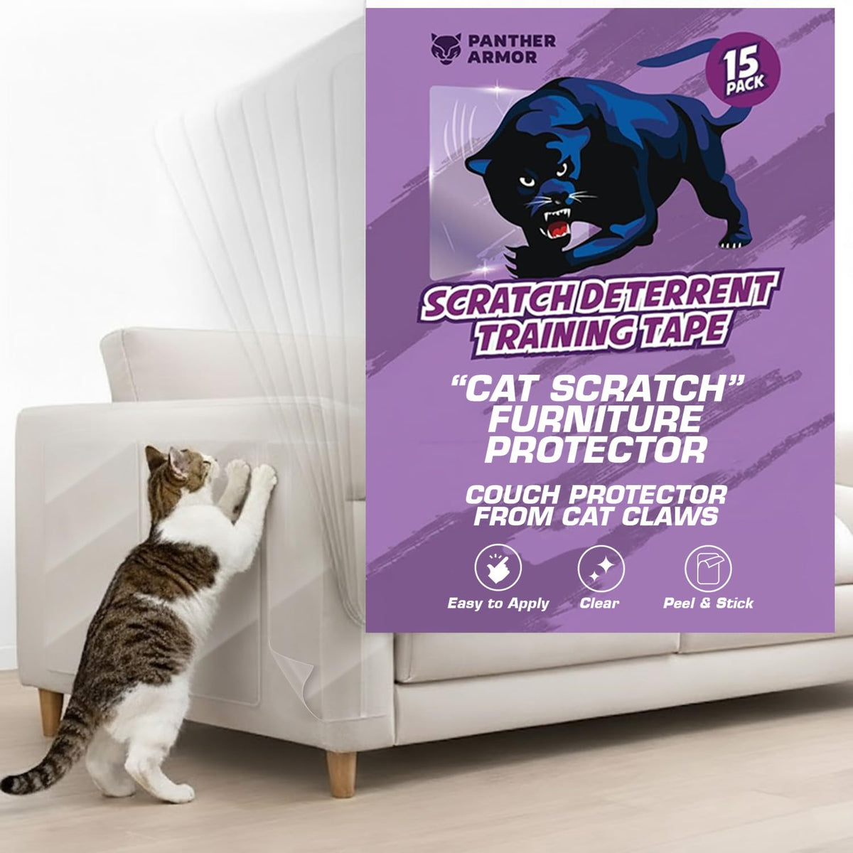 Panther Armor Cat Scratch Furniture Protector, 10 Double-Sided Tape Sheets
