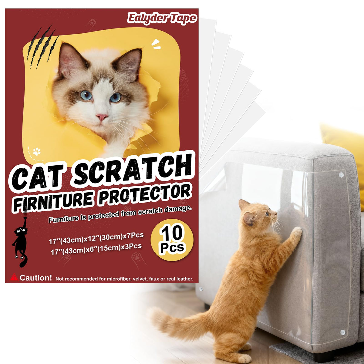 6 Pack Anti Cat Scratch Furniture Protector Clear Self-Adhesive Sofa Protector