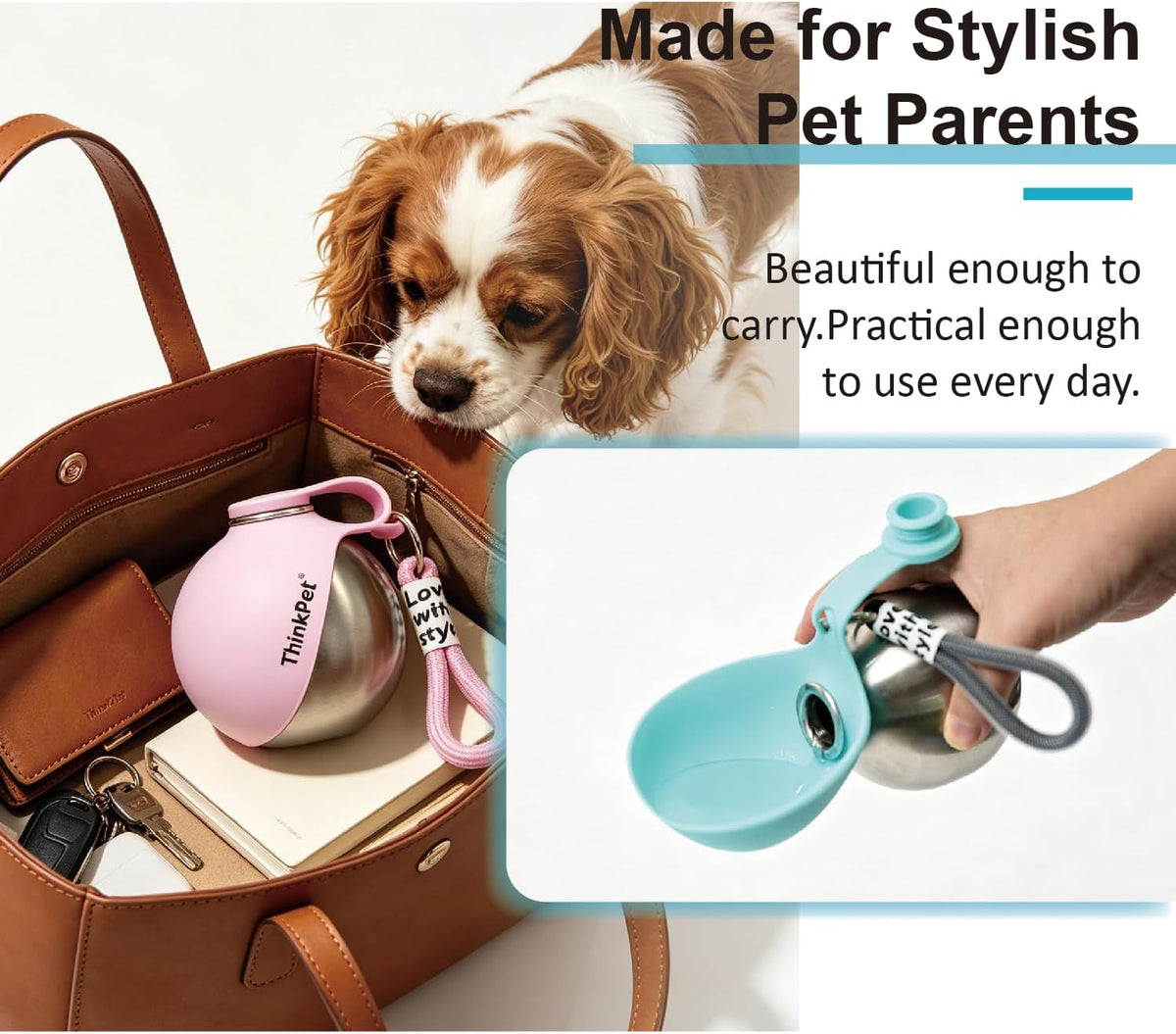 ThinkPet Leafsip 285ML Dog Water Bottle, Leak-Proof Portable, Teal