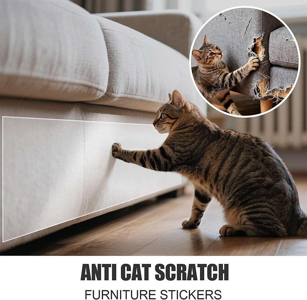 Cat Scratch Tape for Furniture, 118" x 8.2" Extra Wide Anti Scratch Tape, Single Sided Clear Protective Film for Couches, Doors, Walls & Car Interiors — Furniture Protector from Cats & Dogs