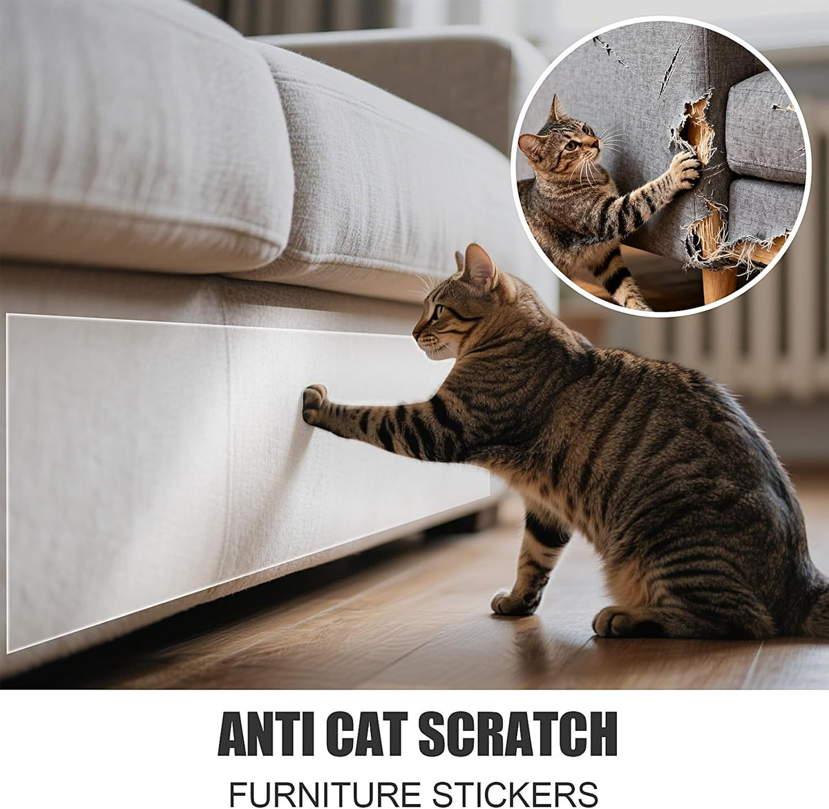Cat Scratch Tape for Furniture, 118" x 8.2" Extra Wide Anti Scratch Tape, Single Sided Clear Protective Film for Couches, Doors, Walls & Car Interiors — Furniture Protector from Cats & Dogs