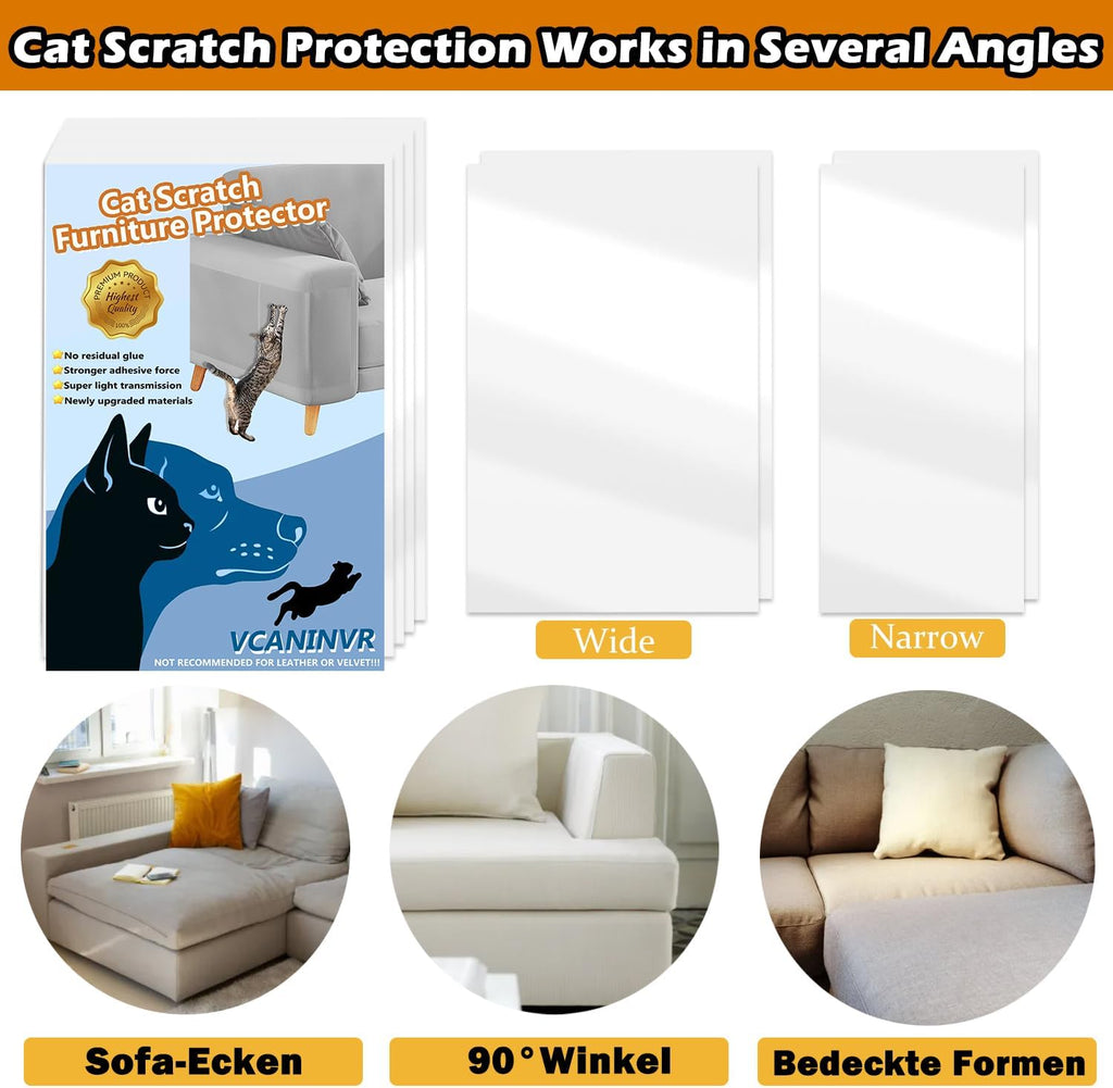 12 Pack Cat Scratch Furniture Protector Anti-Scratch Deterrent Tapes Premium Cat Couch Protector with Strong Stickiness No-Residue for Couch Doors & Walls
