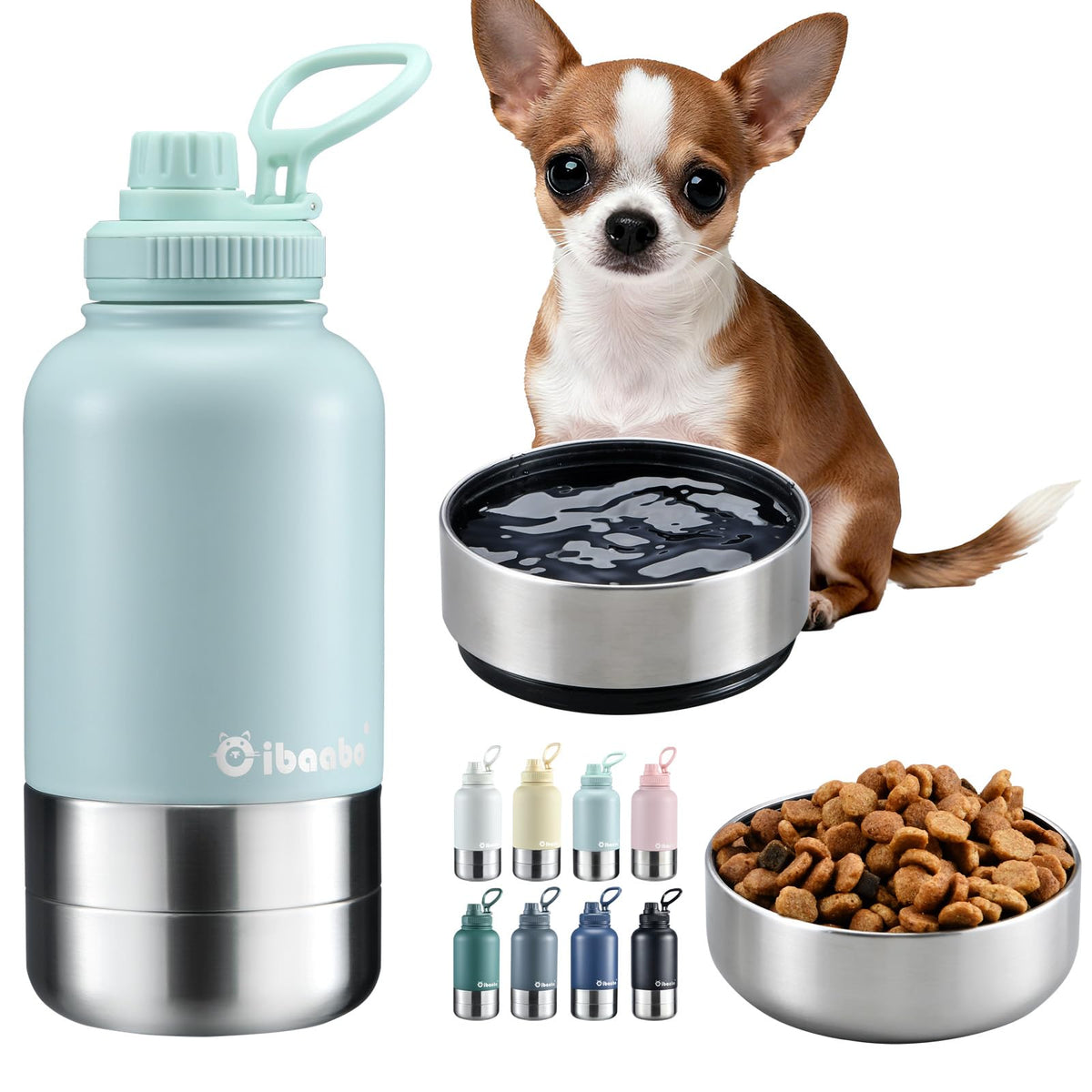 Cibaabo Insulated Dog Water Bottle 32oz Keep Water Cool with 2 Bowls