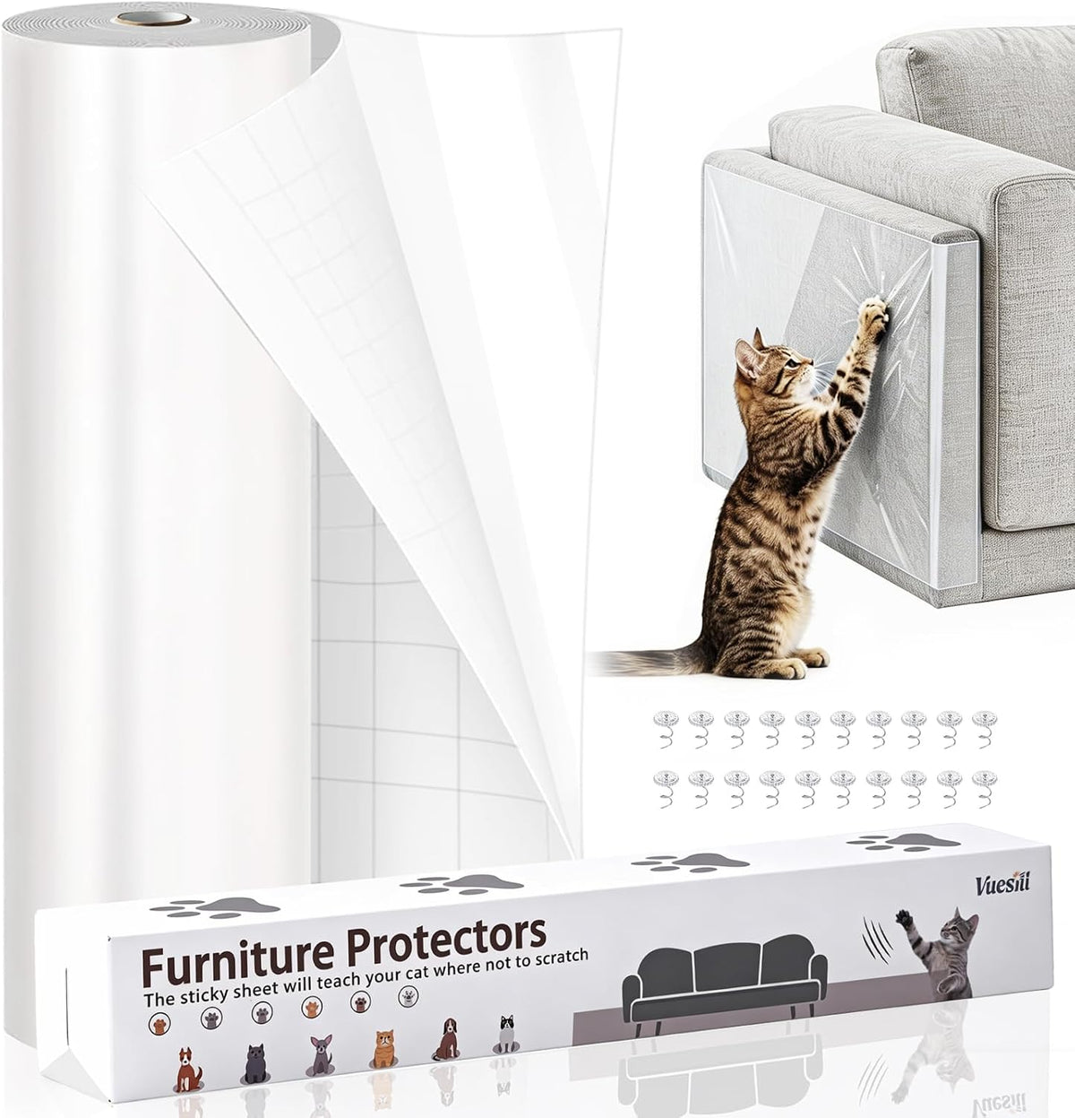 Anti Cat Scratch Furniture Protector – Clear Thicken Vinyl Tape 160"x 12.6", Single-Sided Sticky Couch Protector from Cat Claws, Flexible Guard for Sofa Corner Door Walls Bed Leather