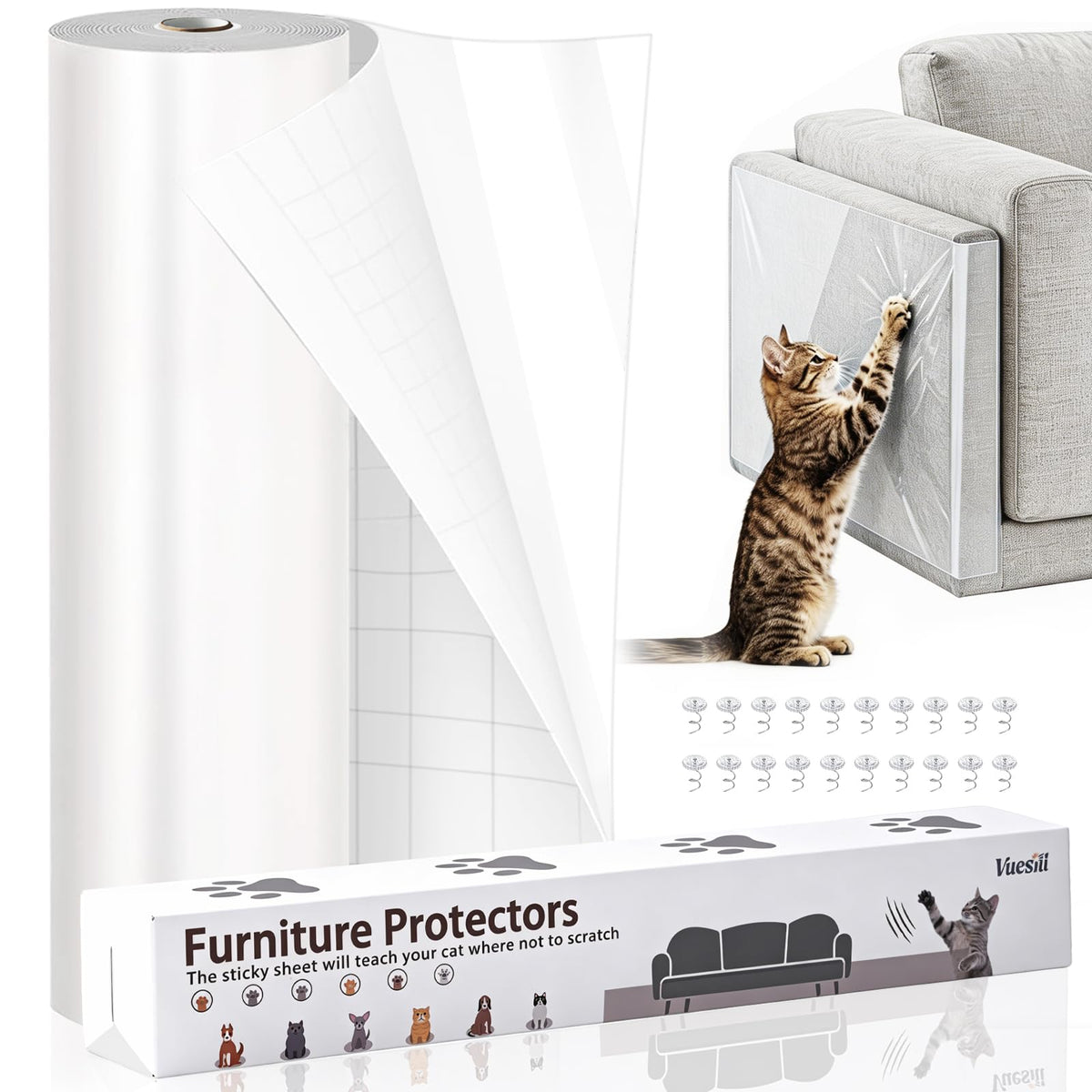 Anti Cat Scratch Furniture Protector – Clear Thicken Vinyl Tape 160"x 12.6", Single-Sided Sticky Couch Protector from Cat Claws, Flexible Guard for Sofa Corner Door Walls Bed Leather