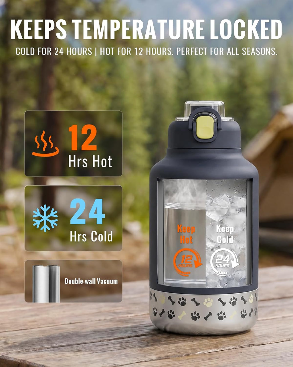 GiNT 37oz / 1.1L Insulated Dog Water Bottle with Carrying Case, Dark Grey