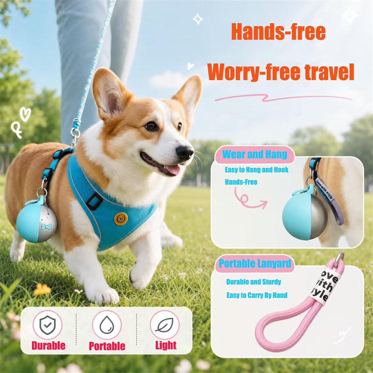 2 in 1 Portable Dog Water Bottle,10Oz Stainless Small Dog Water Bottle