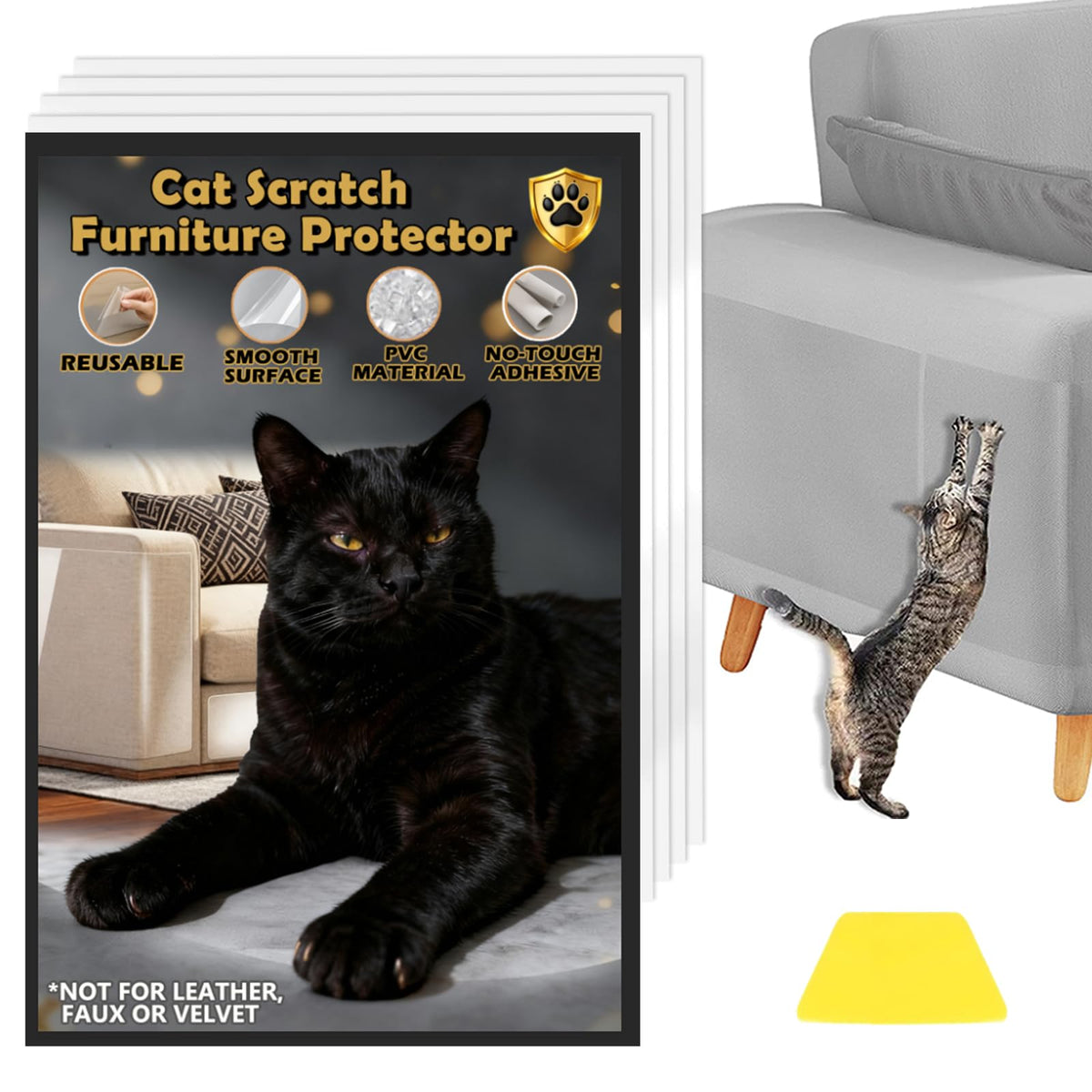 12 Pack Cat Scratch Furniture Protector Anti-Scratch Deterrent Tapes Premium Cat Couch Protector with Strong Stickiness No-Residue for Couch Doors & Walls