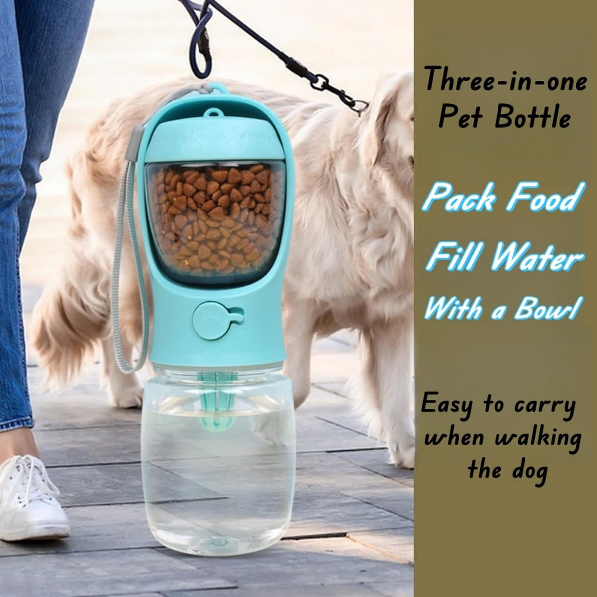 Portable Pet Water Bottle with Dispenser, Mint Green