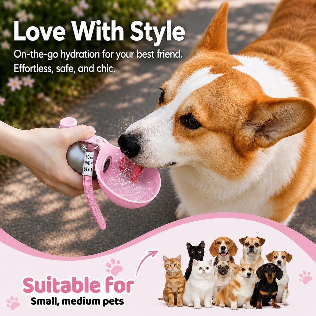 Portable Dog Water Bottle with Collapsible Silicone Bowl & Cleaning Brush