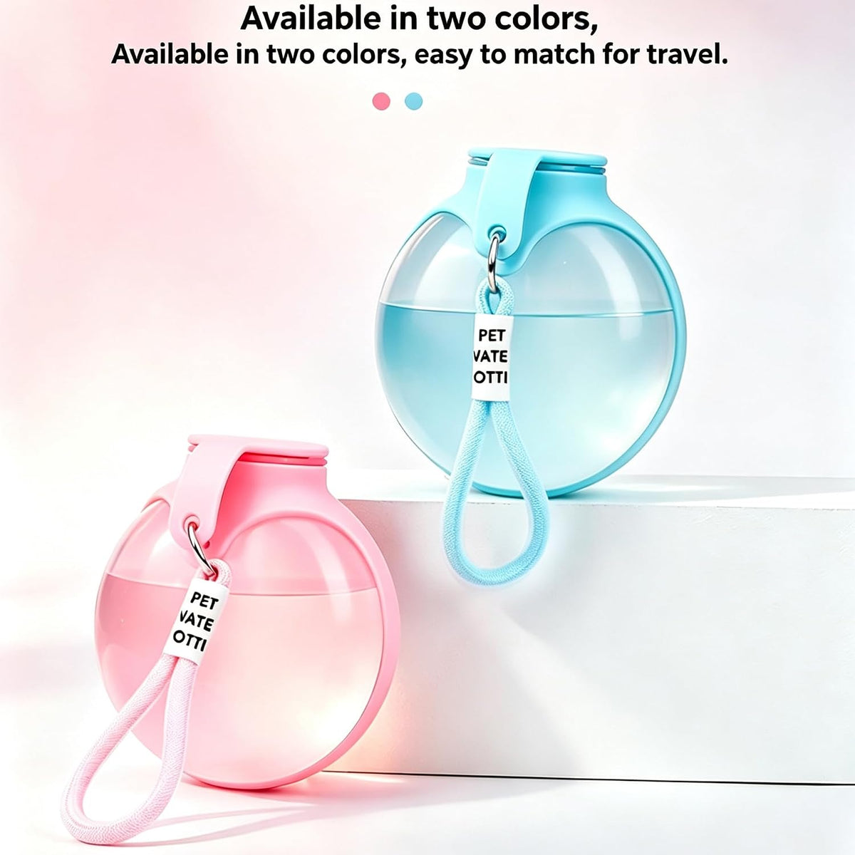 Dog Water Bottle, 2-in-1 Portable Oblate Foldable Pet Cup with Lanyard for Outdoor Walking-Leak-Proof Pet Travel Water Dispenserfood-Grade Silicone Drinking Tray for Small Cats and Dogs（Pink）