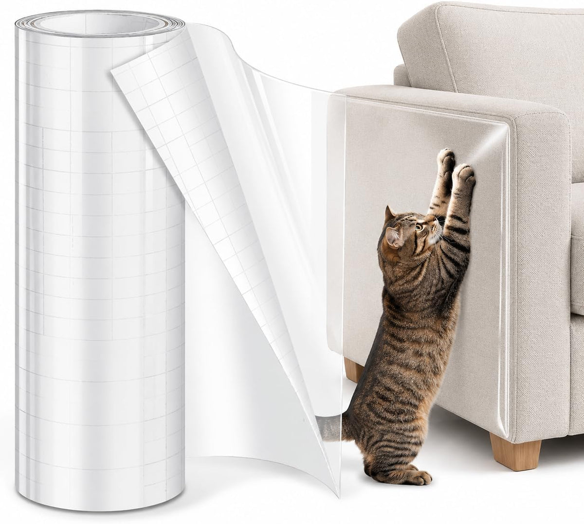 Anti Cat Scratch Furniture Protector, 200 x 12 Inches Clear Thick Vinyl Cat Scratch Deterrent Tape, Single-Sided Sticky Couch Protector for Sofa, Door Frame, Walls, Bed and Furniture Protection