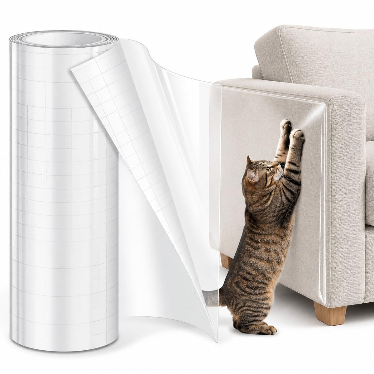 Anti Cat Scratch Furniture Protector, 200 x 12 Inches Clear Thick Vinyl Cat Scratch Deterrent Tape, Single-Sided Sticky Couch Protector for Sofa, Door Frame, Walls, Bed and Furniture Protection