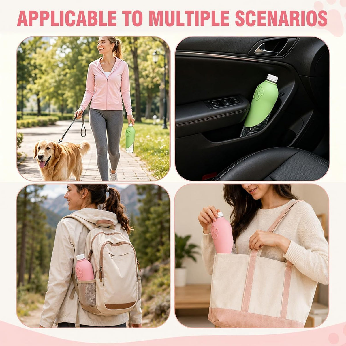Dog Water Bottle Adapter Portable Silicone Dog Water Dispenser for Standard Water Bottles Leak Proof Outdoor Pet Water Feeder Bowl for Dog Cat Walking Hiking Travel Foldable Leaf Design
