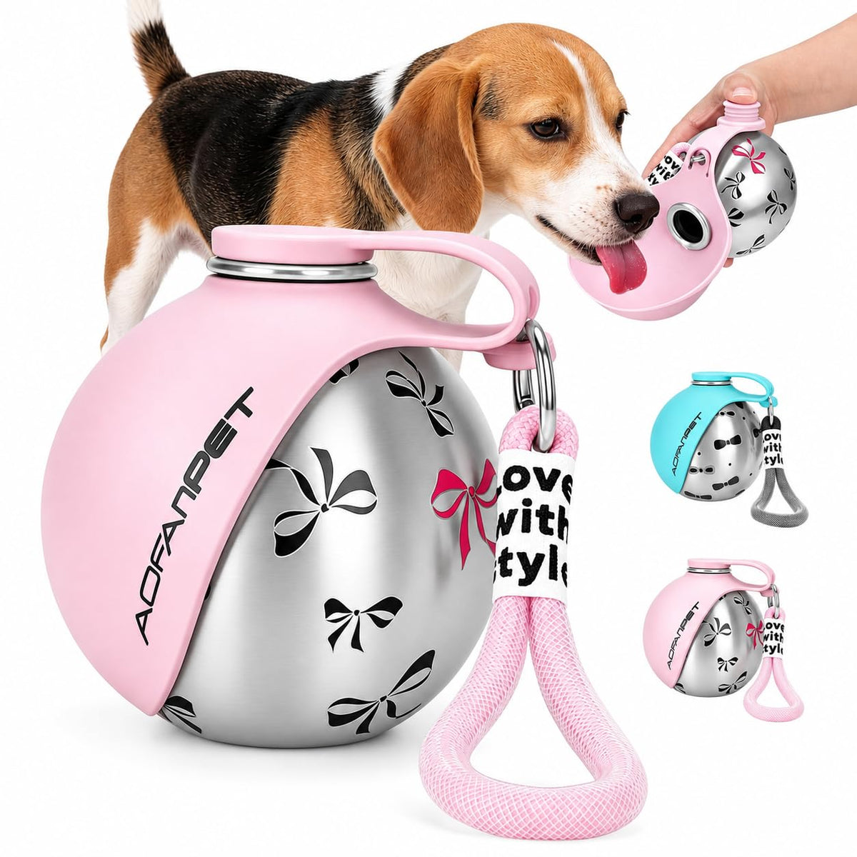Portable Dog Water Bottle 10oz Stainless Steel Travel Bowl