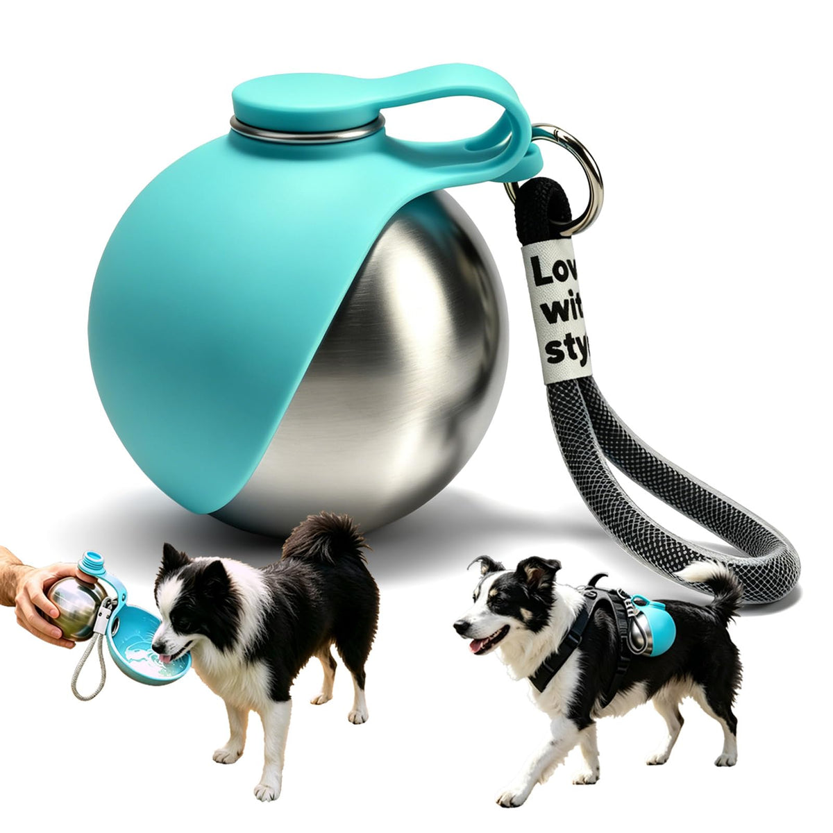 2 in 1 Portable Dog Water Bottle with Foldable Bowl 10oz Gray