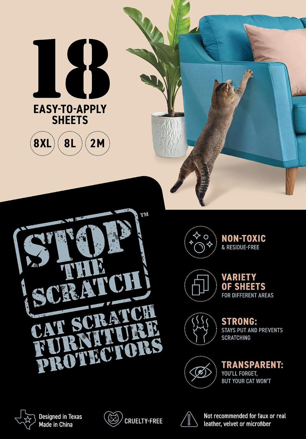 Cat Scratch Deterrent Tape – 18 XL Clear Anti-Scratch Furniture Sheets
