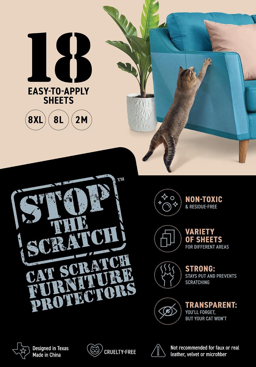 Cat Scratch Deterrent Tape – 18 XL Clear Anti-Scratch Furniture Sheets