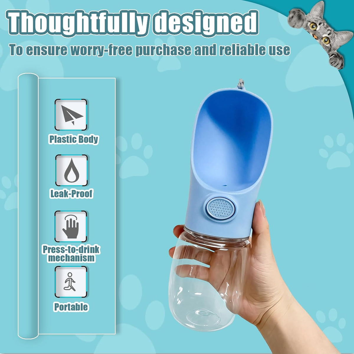 Bestac Pet Travel Water Bottle - Portable Dog&Cat Water Cup, One-Hand Operation, Lightweight & Leak-Proof, BPA-Free, Compatible with Most Gear, Ideal for Walking, Camping & Travel (Blue, 350ml)