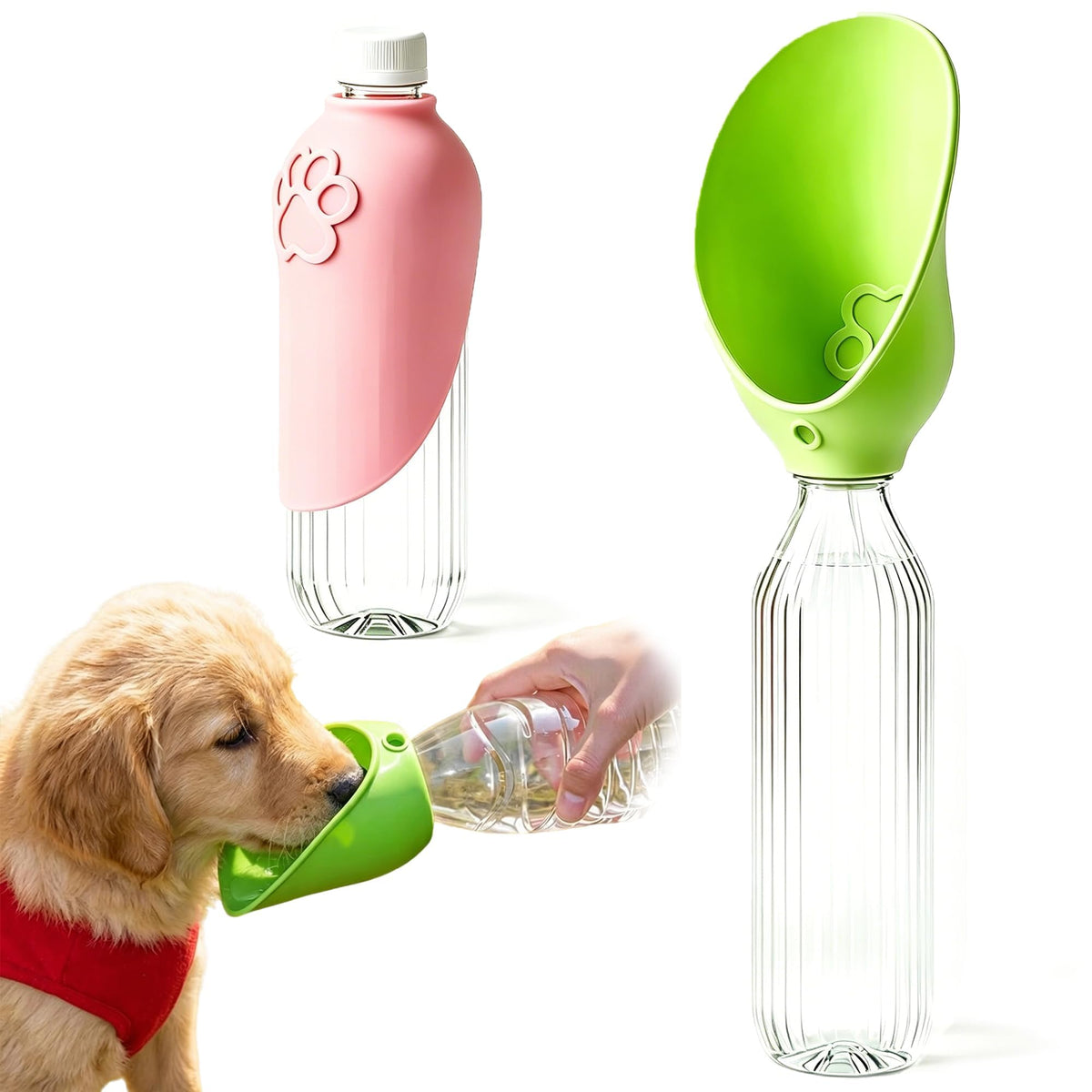 Silicone Dog Water Bottle Adapter, Leakproof Foldable Pet Water Dispenser Cap with Bowl for Walking Hiking Travel, Cat Dog Attachment for Water Bottle, Portable Outdoor Dog Drinking Accessory (2pcs)