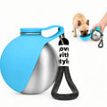 2 in 1 Dog Water Bottle Portable with Bowl, 10oz Stainless Steel, Blue