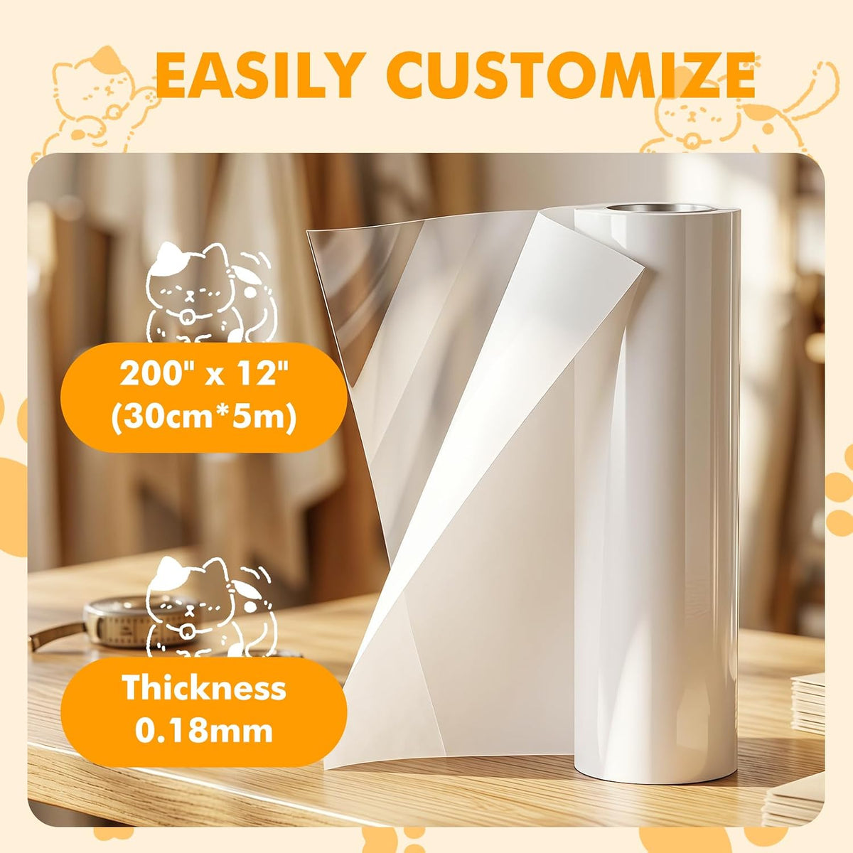 200"x12" Cat Scratch Furniture Protector, Couch Protector from Cat Claws, Heavy Duty Self-Adhesive Anti Scratch Furniture Protector for Sofa Back & Corners, Pet Furniture Guard