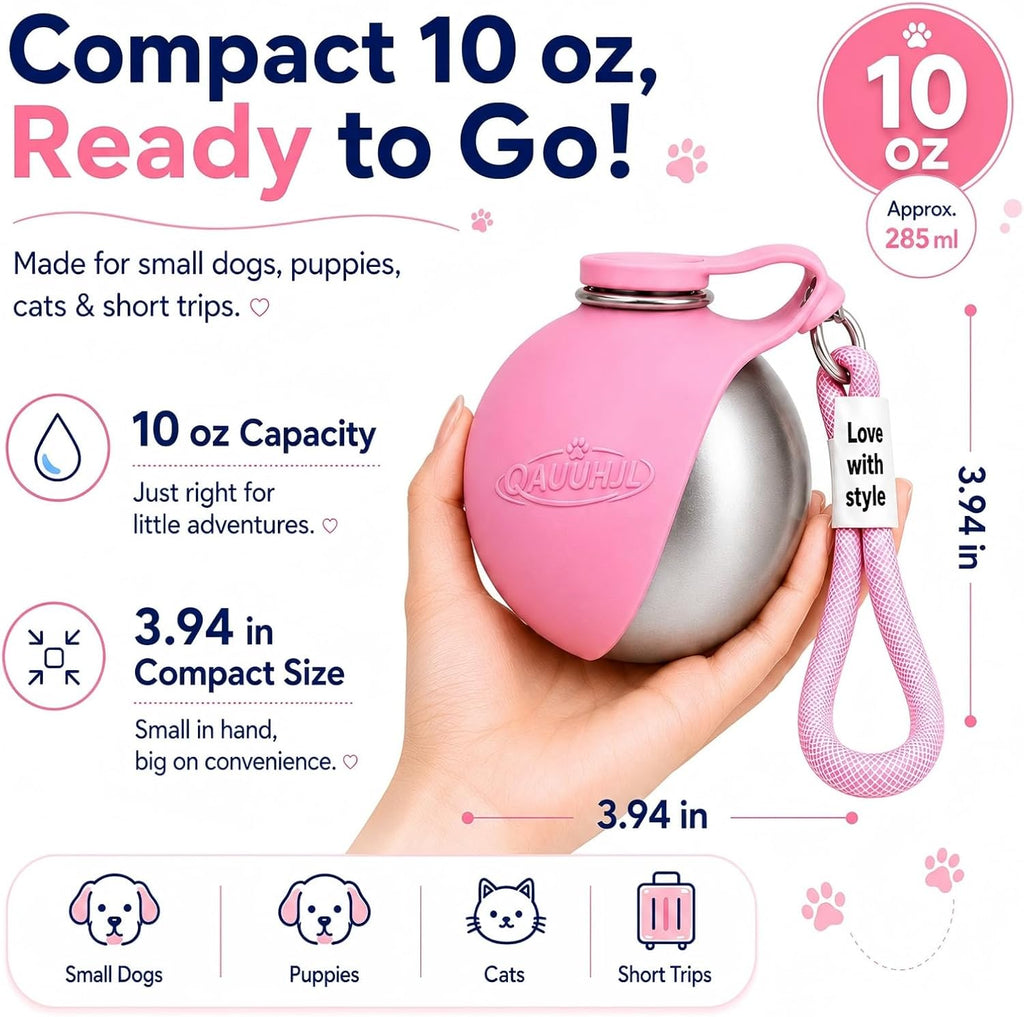 Dog Water Bottle Portable Travel Pet 2-in-1 Stainless Steel Bowl