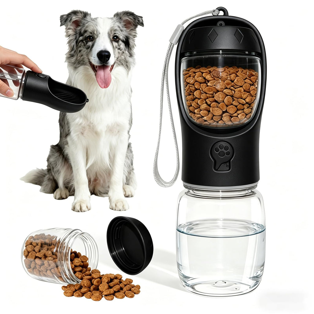 Portable Dog Water Bottle with Food Container, Drinking Bottle for Travel