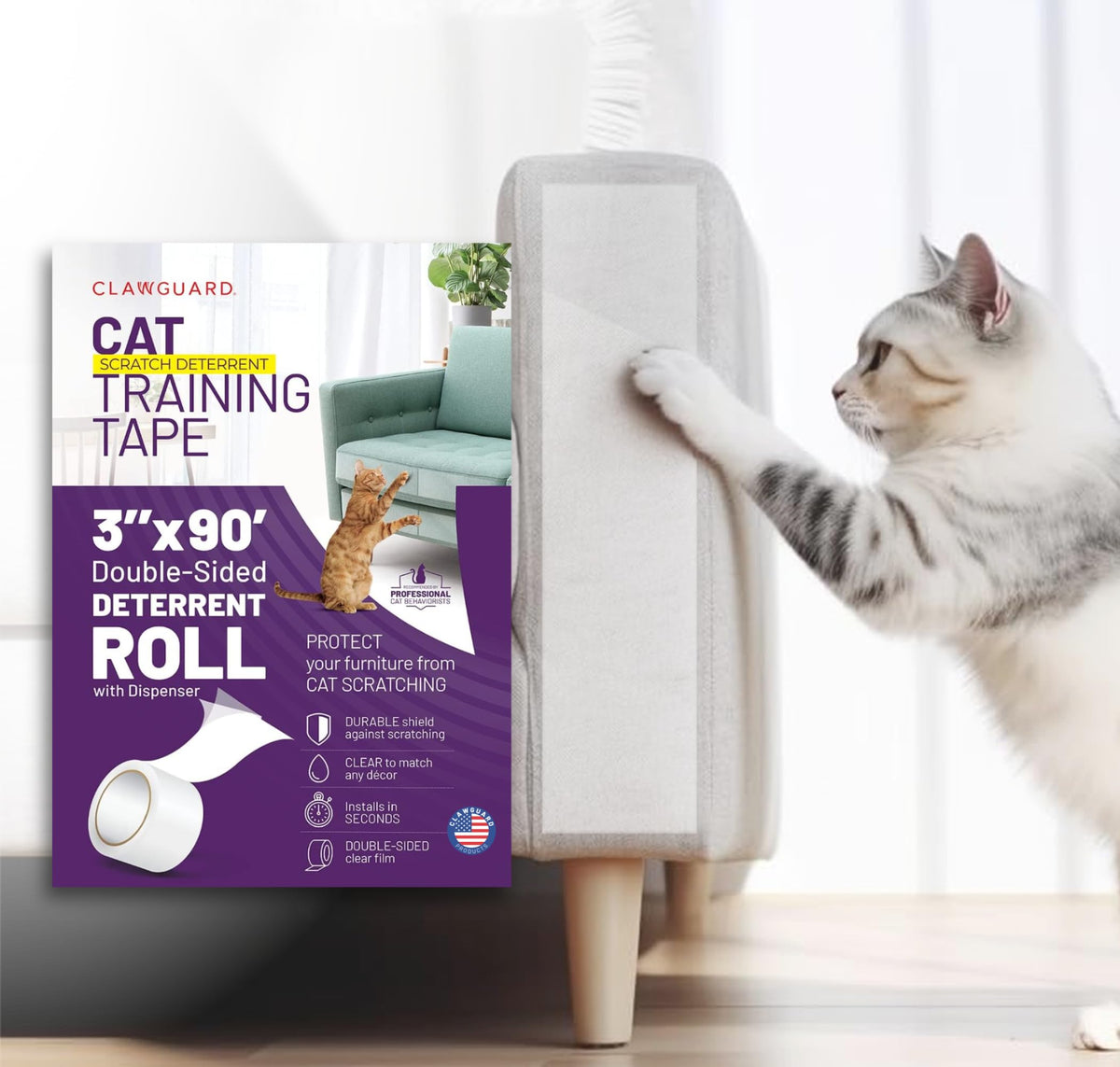 CLAWGUARD Cat Scratch Tape for Furniture, 10 XL Double-Sided Sheets, Sofa
