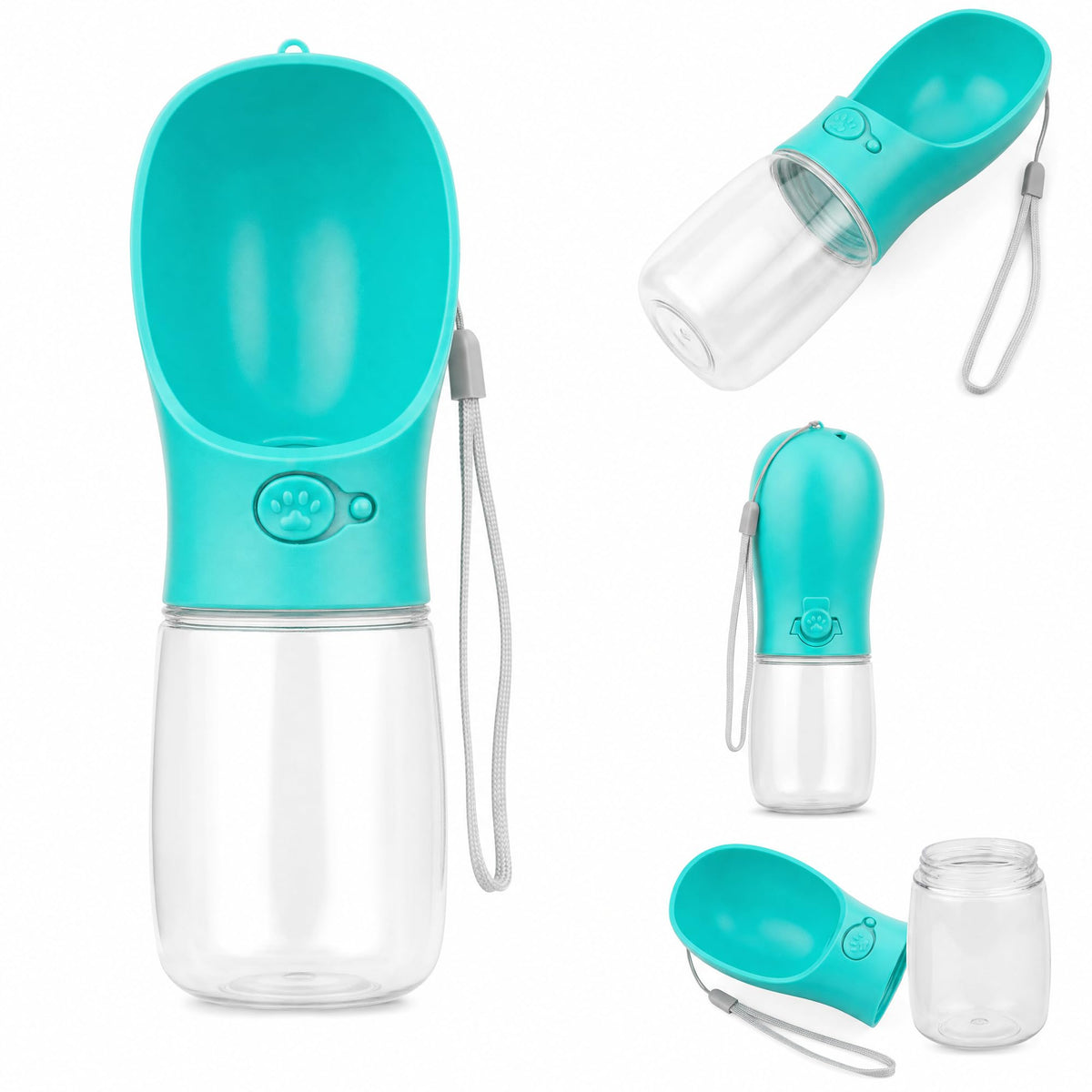 Portable Pet Water Bottle with Drinking Bowl, 12 oz, Pink and Turquoise (Pink, Medium)