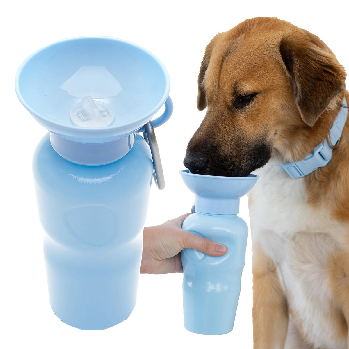 Springer Dog Water Bottle | Portable Travel Drinking Feeder Dispenser for Dogs & Puppies | As Seen on Shark Tank | Leak-Proof Bowl | BPA-Free | Outdoor Walking, Hiking & Travel | 22oz Blue