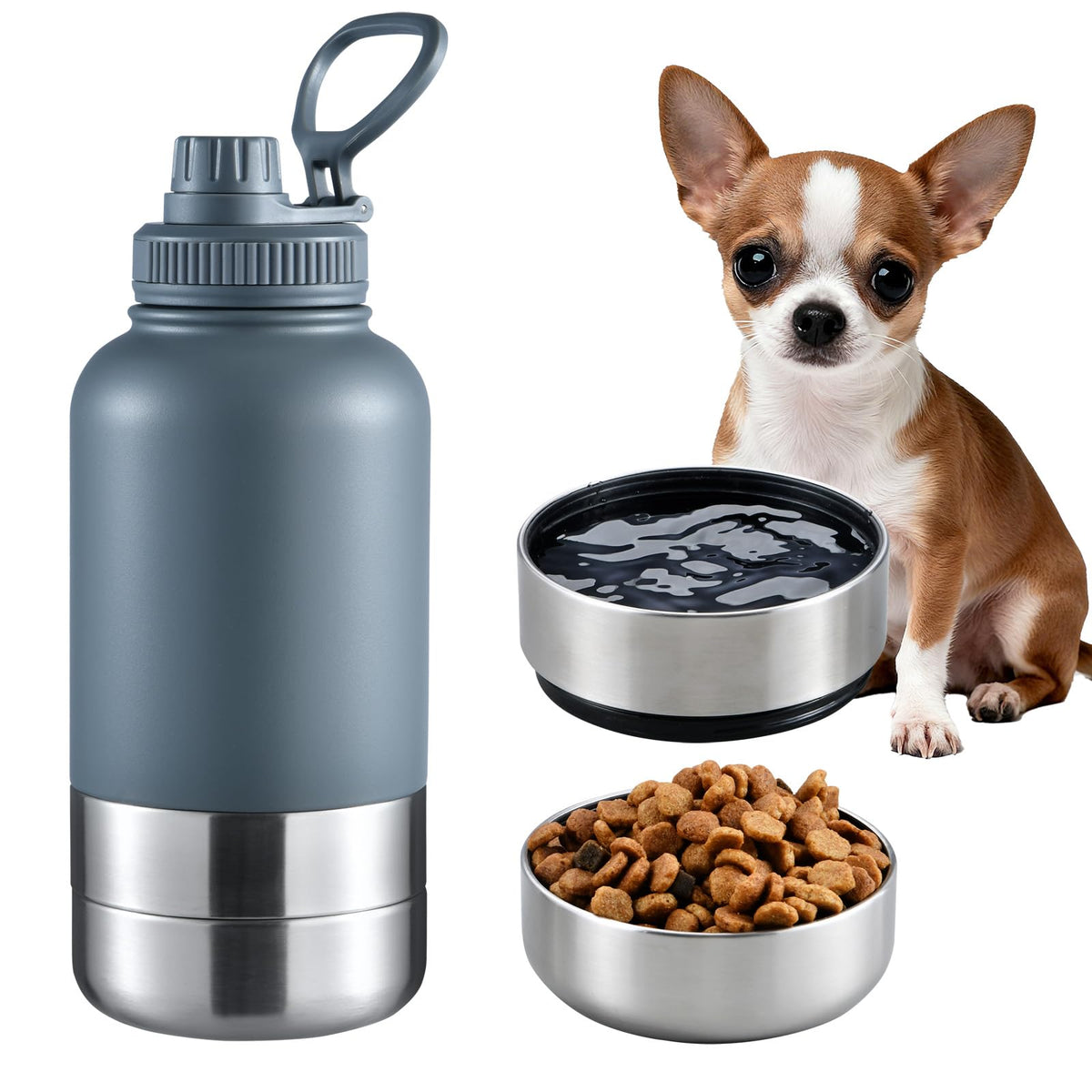 Cibaabo Insulated Dog Water Bottle 32oz Keep Water Cool with 2 Bowls
