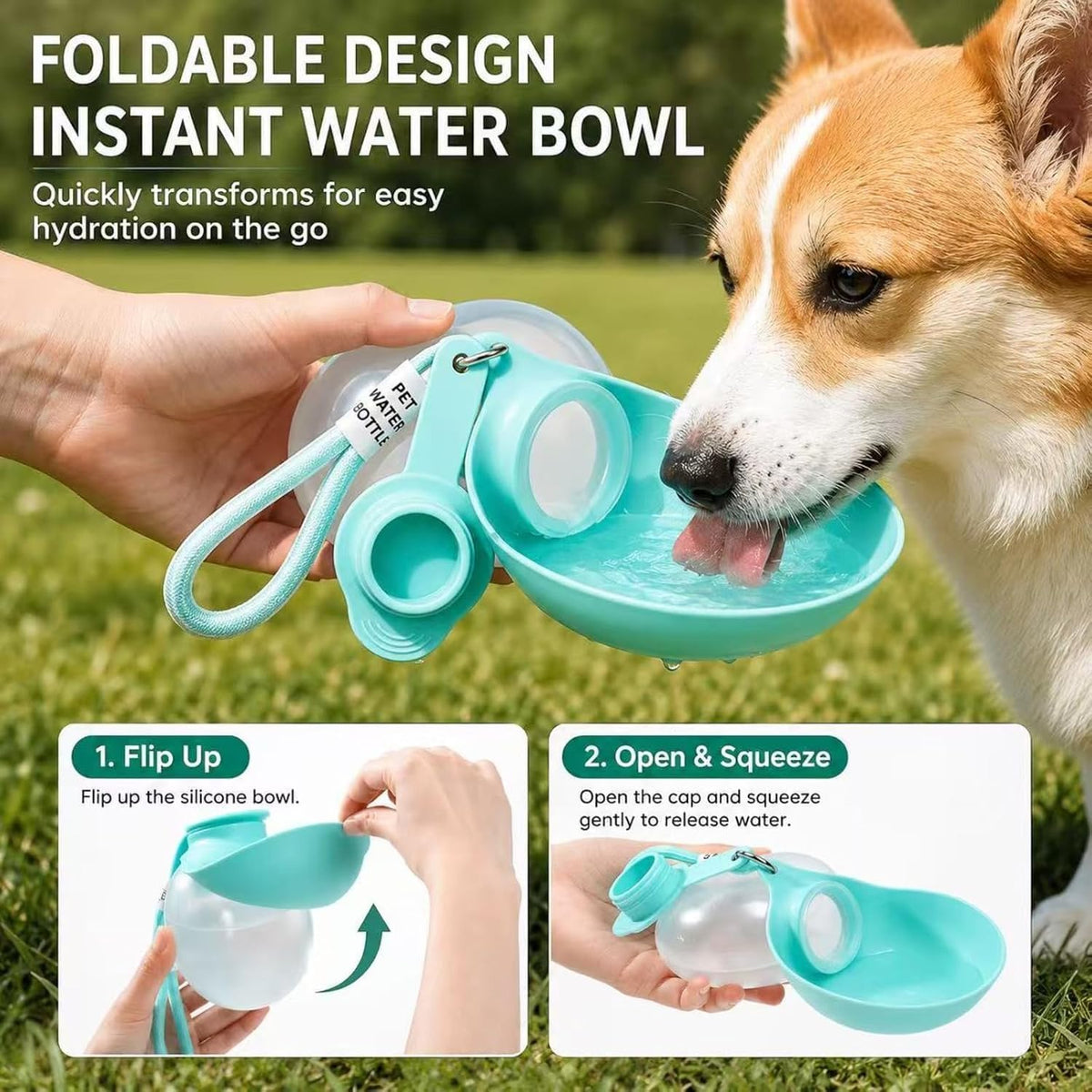 Dog Water Bottle, 2-in-1 Portable Oblate Foldable Pet Cup with Lanyard for Outdoor Walking-Leak-Proof Pet Travel Water Dispenserfood-Grade Silicone Drinking Tray for Small Cats and Dogs（Pink）