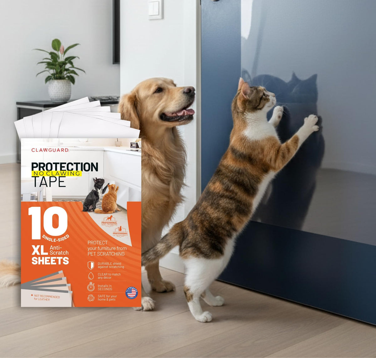 CLAWGUARD Cat and Dog Scratch Protector Tape, Door and Couch, 10 XL Sheets