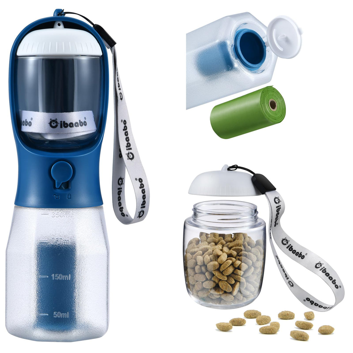 Cibaabo Dog Water Bottle with Food Container & Poop Bag Holder & Filter