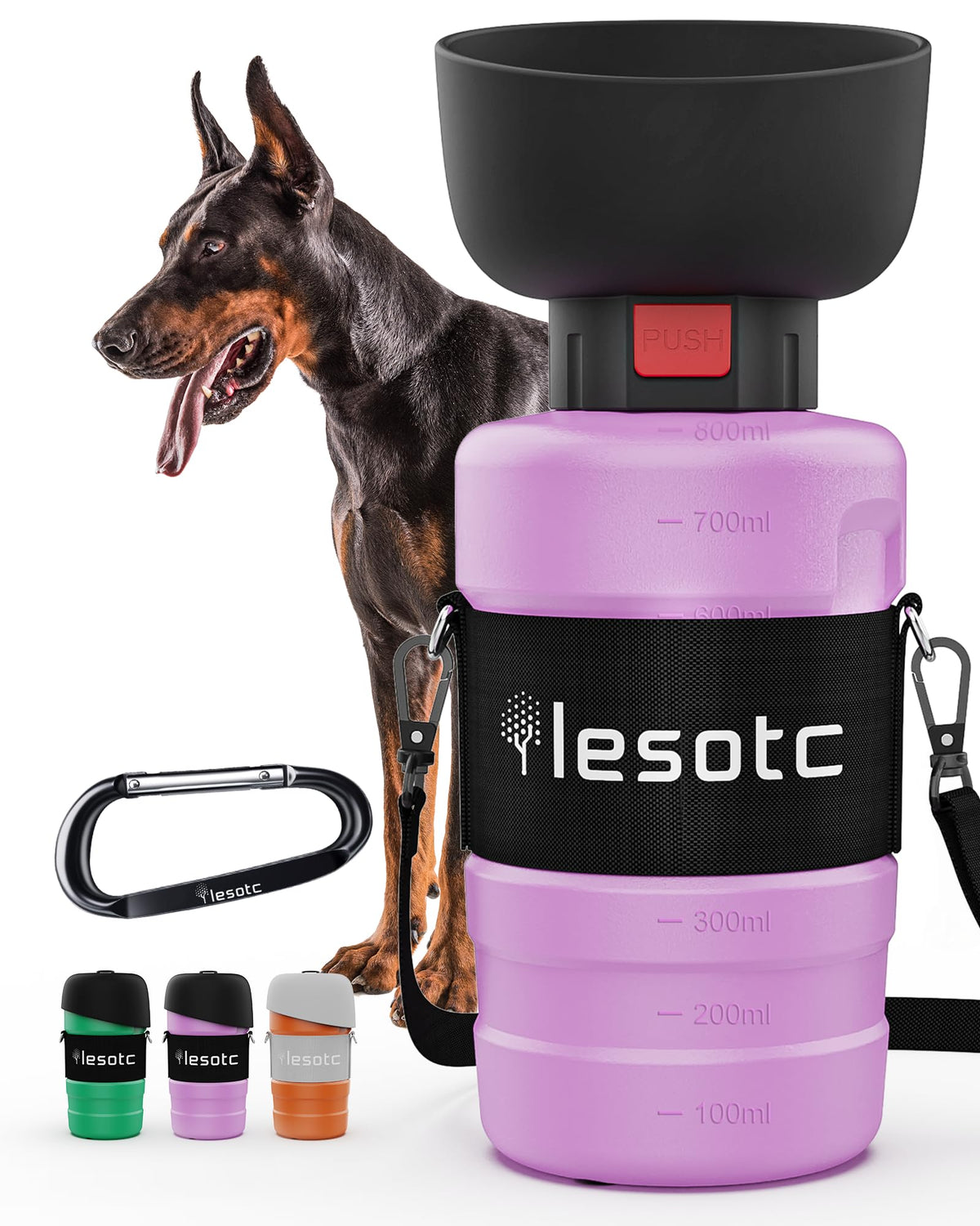 lesotc Dog Water Bottle, Portable Water Dispenser with Bowl, Leak Proof Pet Travel Squeeze Bottle, Puppy Essentials Dog Stuff Accessories for Outdoor Walking, Hiking, Camping