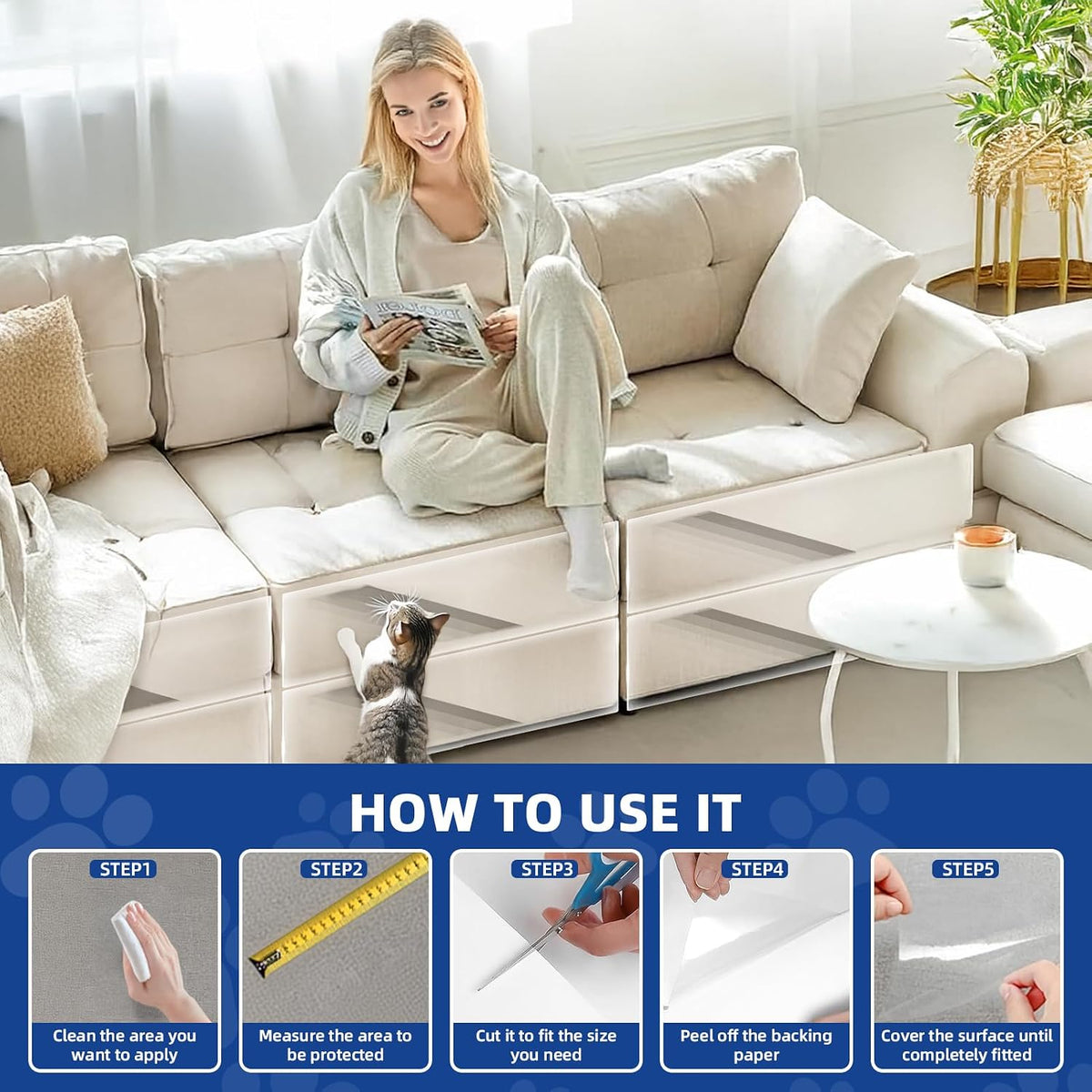 TOOSOFt Anti Cat Scratch Furniture Protector Clear Thicken Vinyl 160"x12.4"