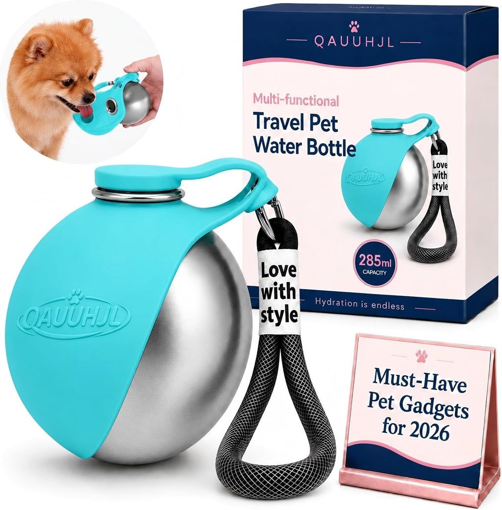Dog Water Bottle Portable Travel Pet 2-in-1 Stainless Steel Bowl