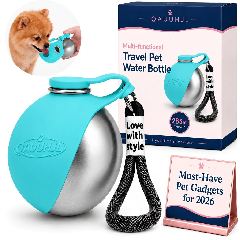 Dog Water Bottle Portable Travel Pet 2-in-1 Stainless Steel Bowl