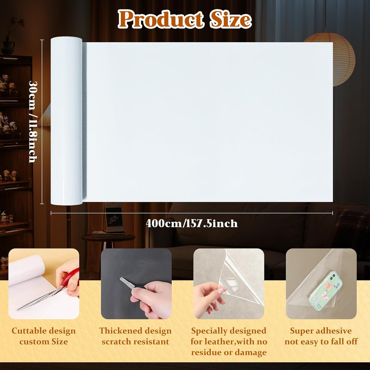Cat Scratch Furniture Protector - Design for Leather Couch, 157.5"x11.8" Clear Couch Protector from Cat Claws, Thickened Anti-Scratch Adhesive Roll, Cuttable & Residue-Free, No Pins