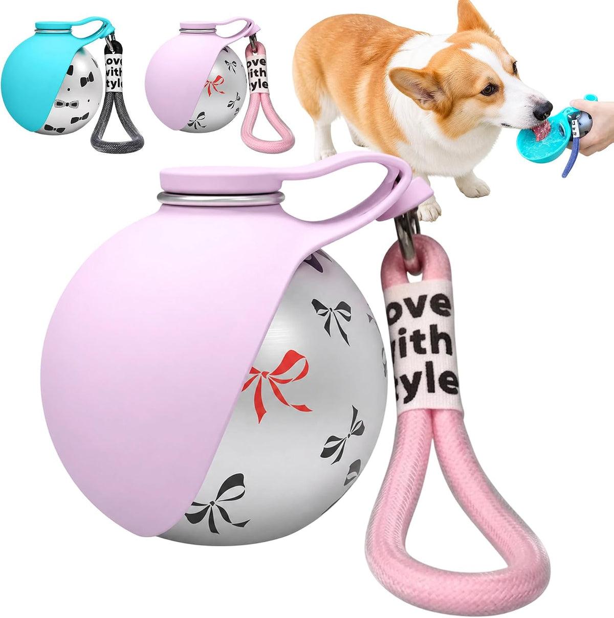 Portable Pet Water Bottle & Collapsible Dog Bowls, Spill Proof Water Dispenser, Cat Food Container & Dog Treat Holder, Small Size Pet Supplies Travel Accessories for Puppy