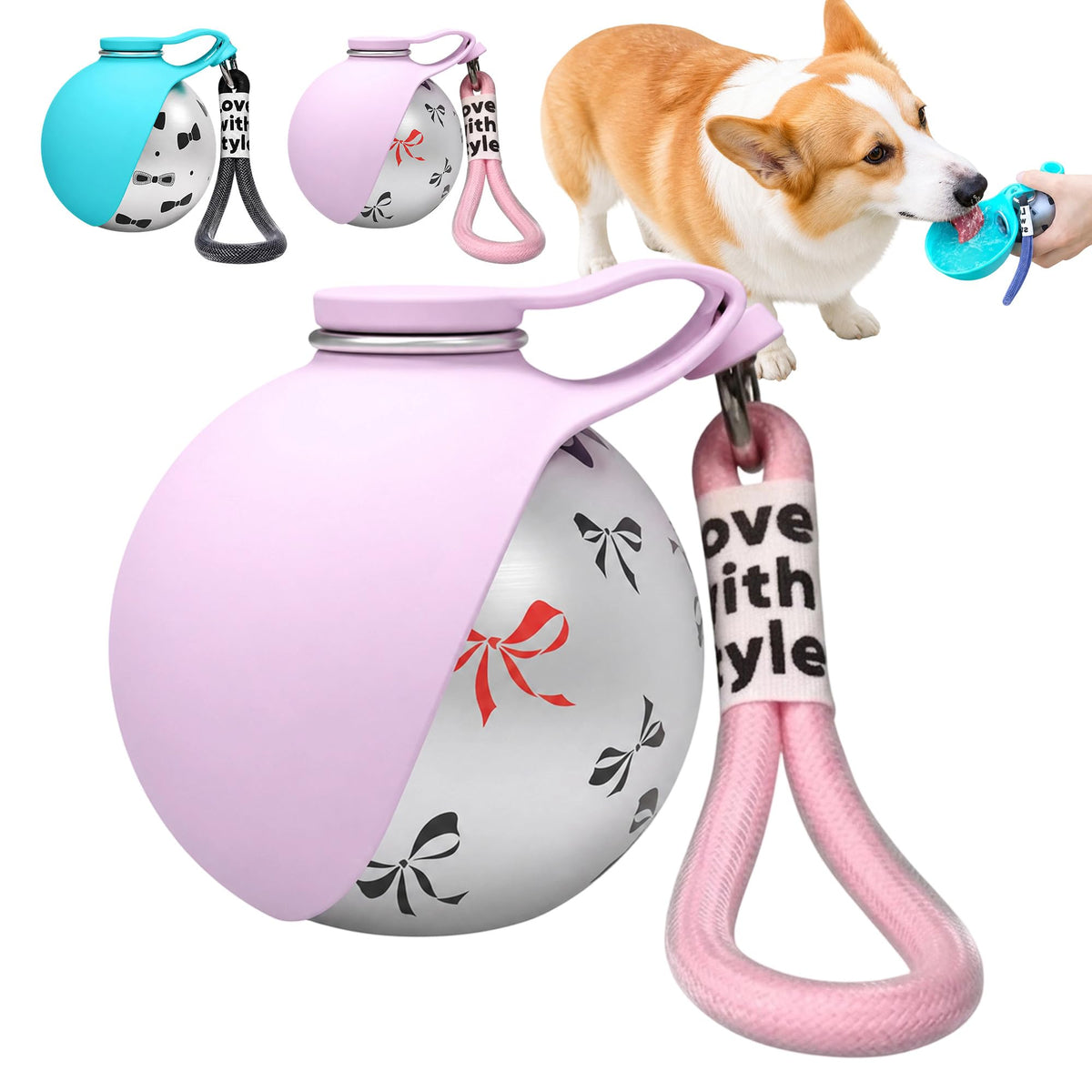Portable Pet Water Bottle & Collapsible Dog Bowls, Spill Proof Water Dispenser, Cat Food Container & Dog Treat Holder, Small Size Pet Supplies Travel Accessories for Puppy