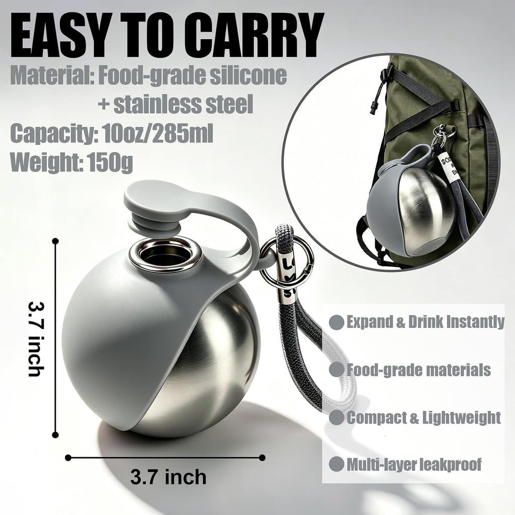 2 in 1 Portable Dog Water Bottle with Foldable Bowl 10oz Gray