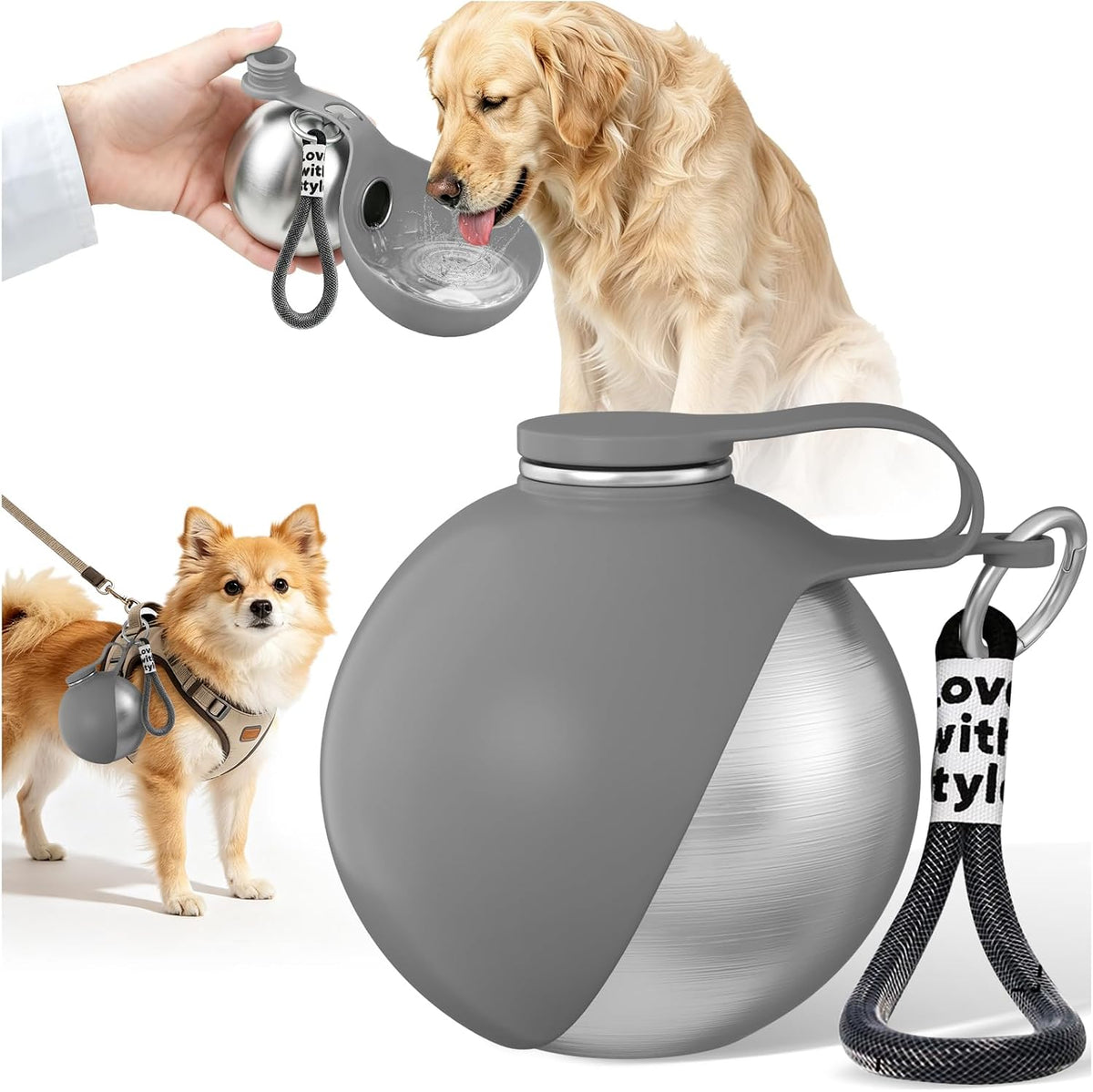 Portable Dog Water Bottle Bowl, 10oz Stainless Steel Puppy Water Dispenser