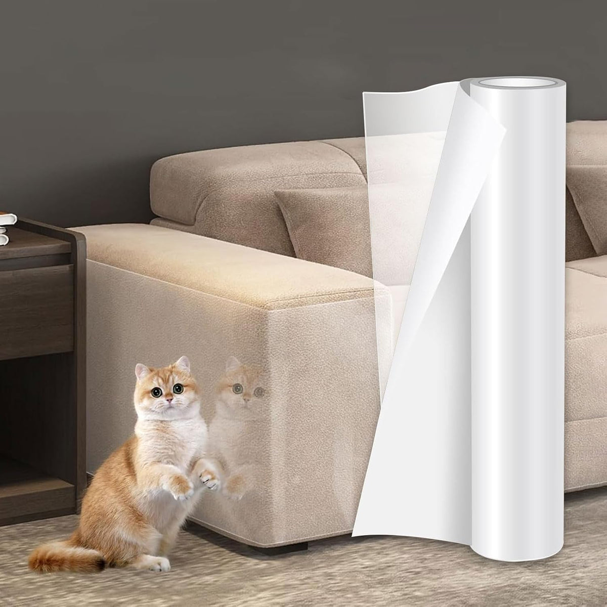 Generic Cat Scratch Furniture Protector, 15.8"x157" Thick Vinyl Couch Protector, Clear Self-Adhesive Cat Tape for Furniture, Sofa, Door, Walls