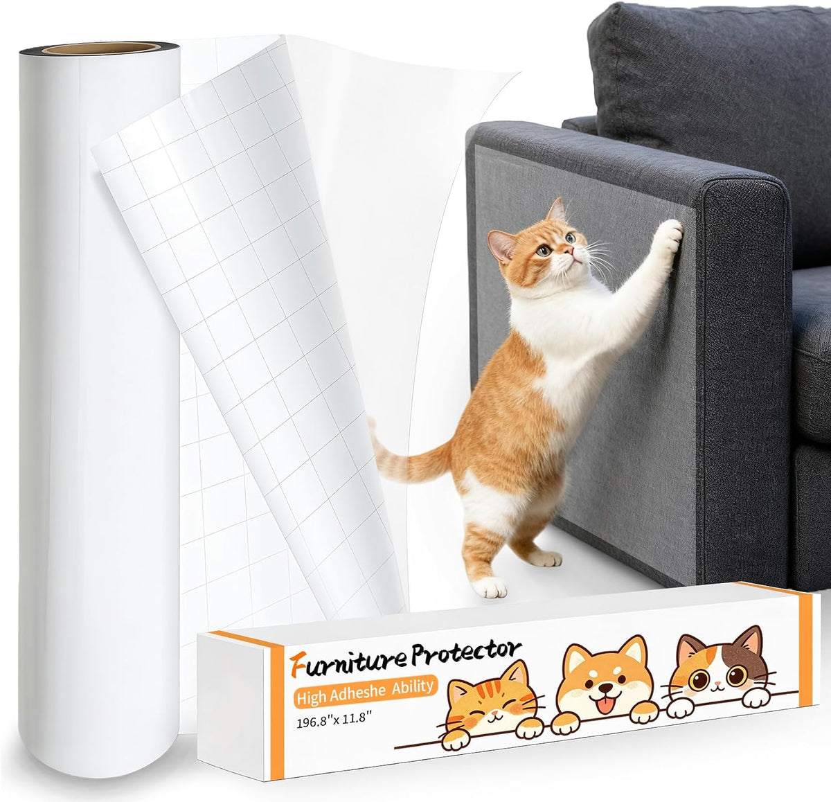 Anti Cat Scratch Furniture Protector: Thick Sticky Cat Proof Couch Cover 196.8" x 11.8" Clear Vinyl Dog Scratching Deterrent Tape for Door Sofa Wall Corner