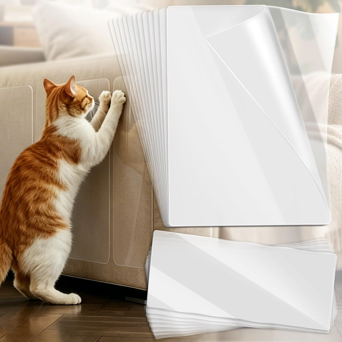 200"x12" Cat Scratch Furniture Protector, Couch Protector from Cat Claws, Heavy Duty Self-Adhesive Anti Scratch Furniture Protector for Sofa Back & Corners, Pet Furniture Guard