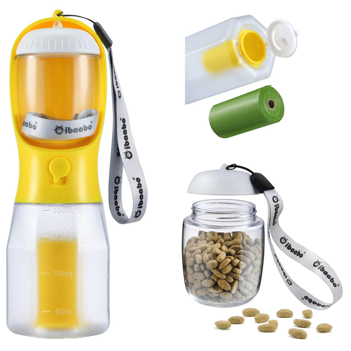 Cibaabo Dog Water Bottle with Food Container & Poop Bag Holder & Filter